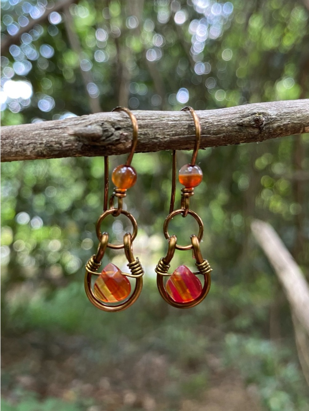 Handmade Bronze and Agate Hoop Earrings